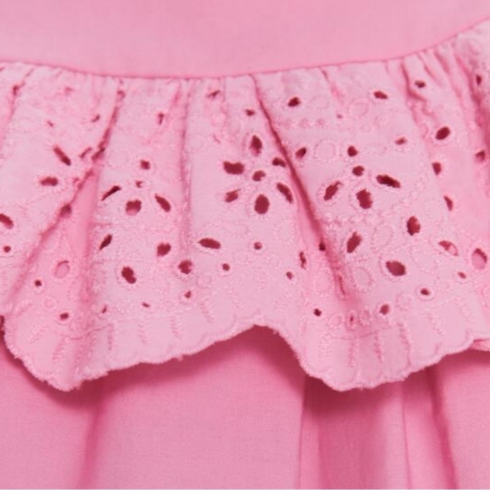 ZARA Eyelet Frilled Poplin Blouse Top Pink XSMALL Balloon Sleeve Women’s NEW - Picture 12 of 16
